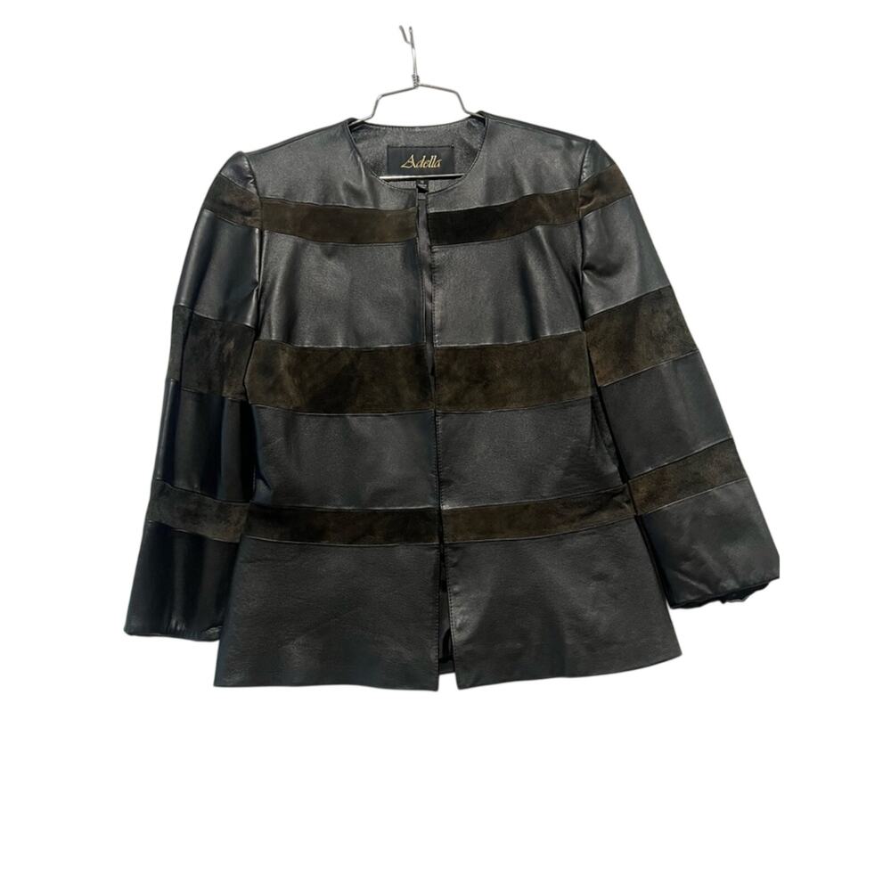 Adella Leather & Suede Paneled Jacket Black Size 12 Collarless